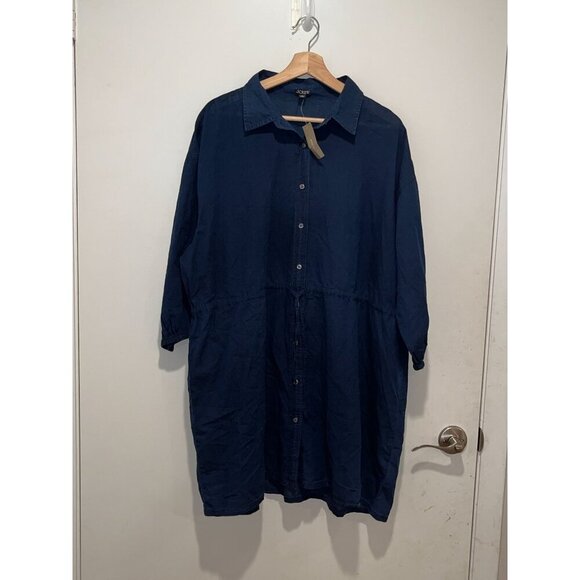 NWT J. Crew Navy Button-Down Tunic Lightweight Cotton Women's Shirt Dress Size L - Picture 2 of 10
